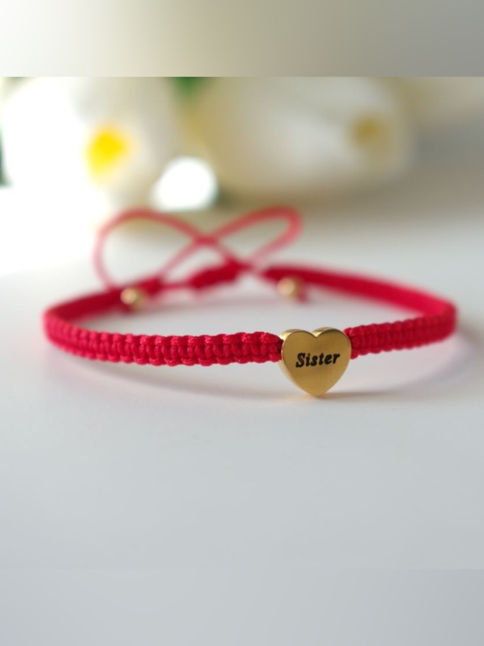 Gold Heart 'Sister' Red Friendship Bracelet